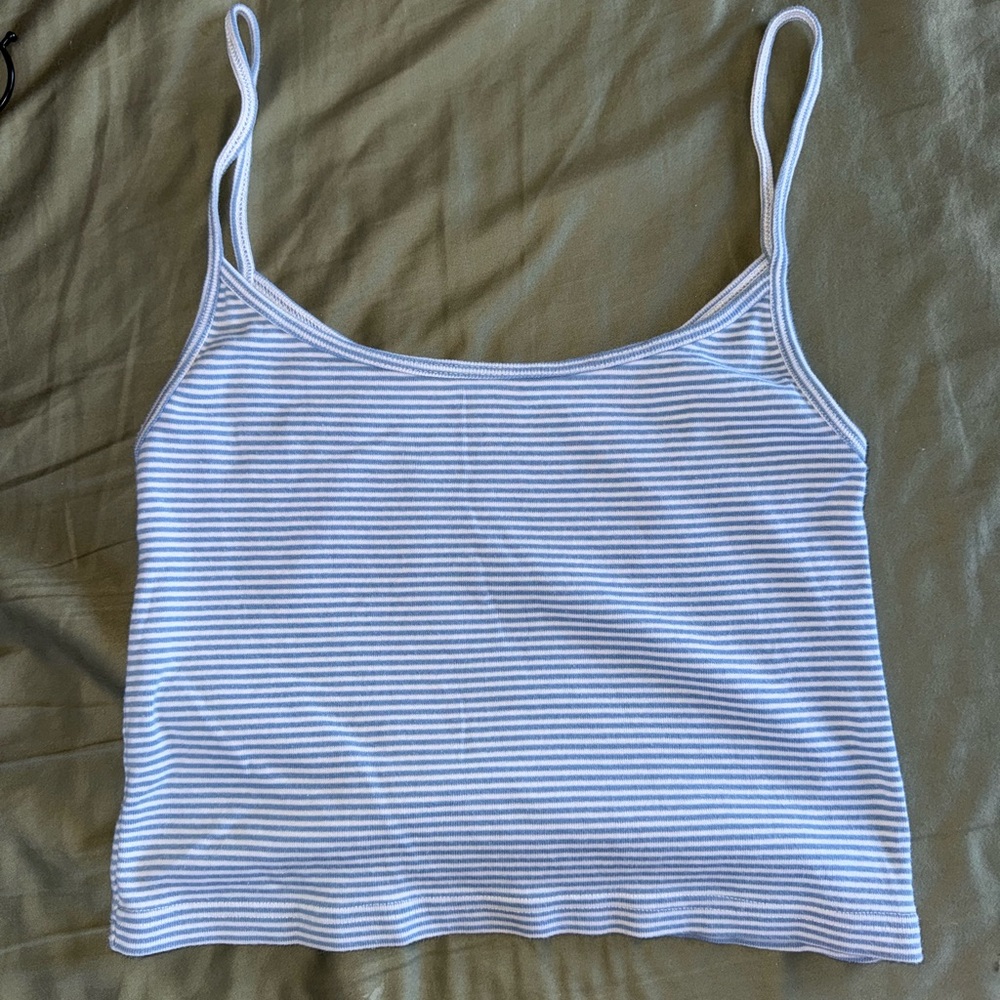 Brandy Melville White and Blue Fitted Crop Camisole
